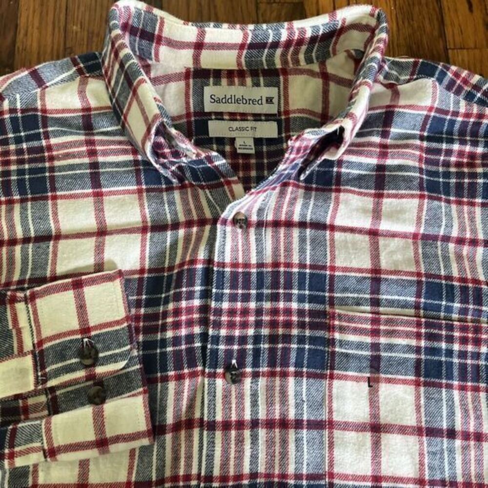 Saddlebrook Plaid Shirt Mens L Tall Multi Long Sleeve Button Down Lightweight‎